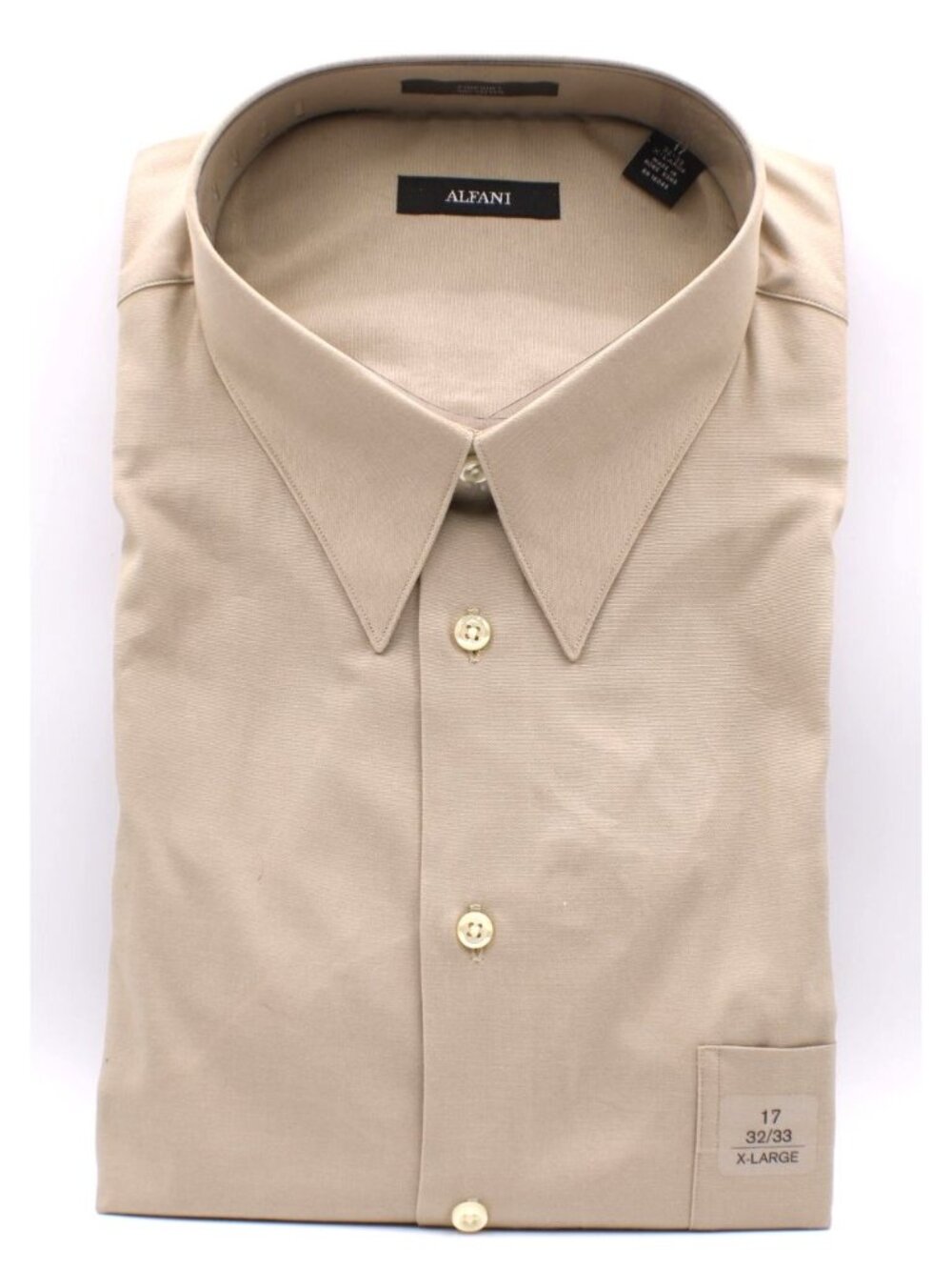 Alfani Mens Pinpoint Dress Shirt Khaki 17 (Neck) 32/33 (Sleeve) 100% Cotton NEW